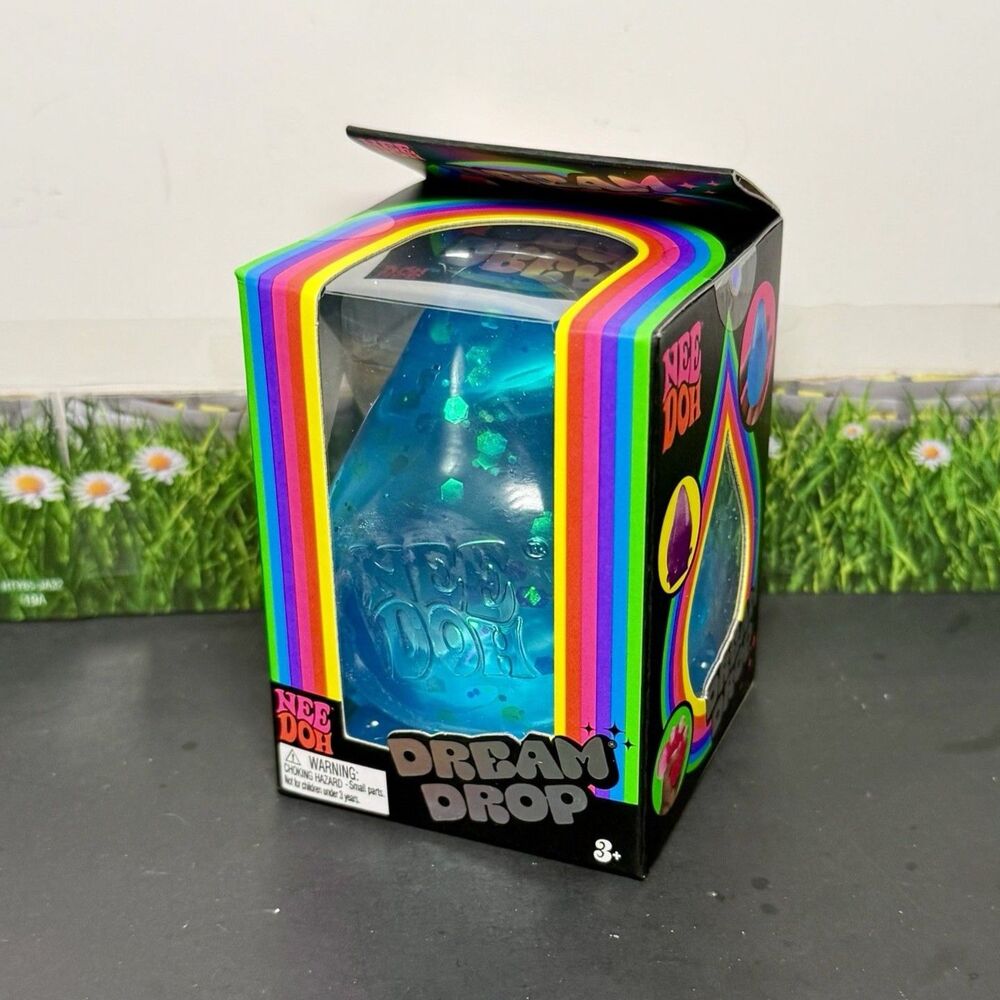 Nee Doh Dream Drop Tactile Squeeze Toy Blue w/ Display Stand Needoh